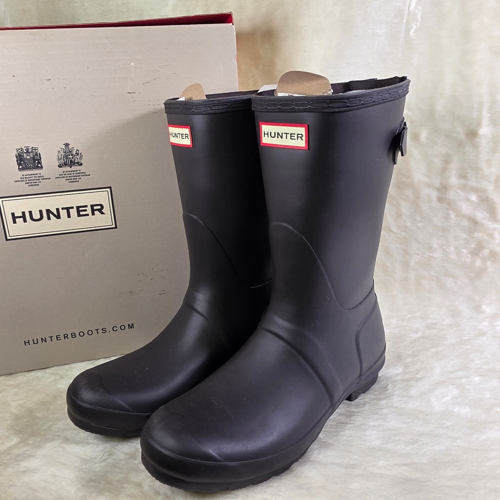 Hunter Original Back Adjustable Short Rain Boots Black Womens 8 Only Tried On